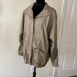Neyelle Woman’s Windbreaker Track Jacket Raincoat pockets brown jacket LG.